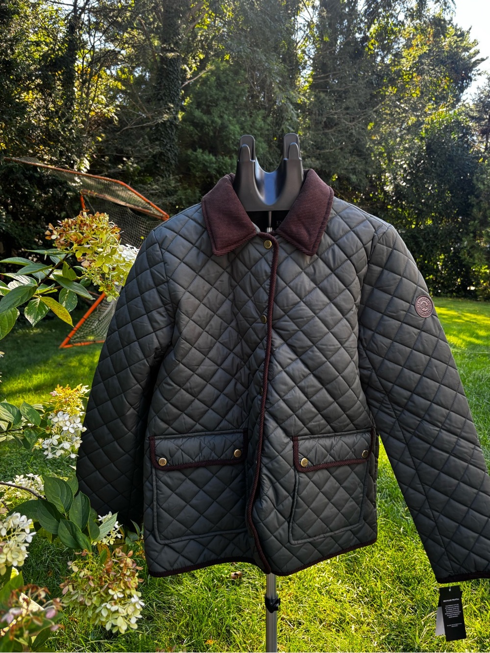 Quilted Green Women’s Jacket with Brown Trim SMALL